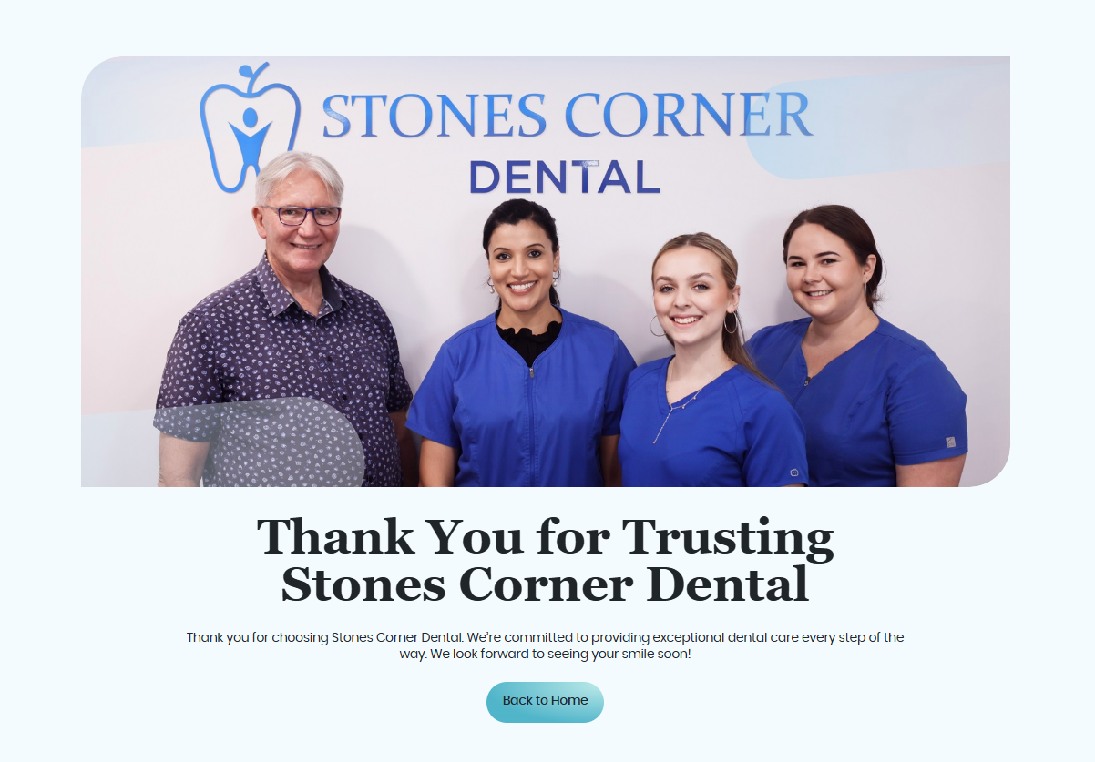 Preview of the Stones Corner Dental patient thank-you page
